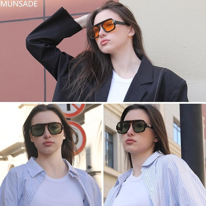 MUNSADE - Trendy Square Aviator Sunglasses for Women