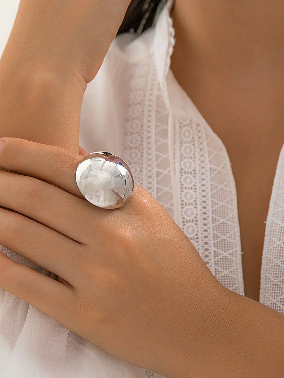 Rayna Geometric Half Ball Ring