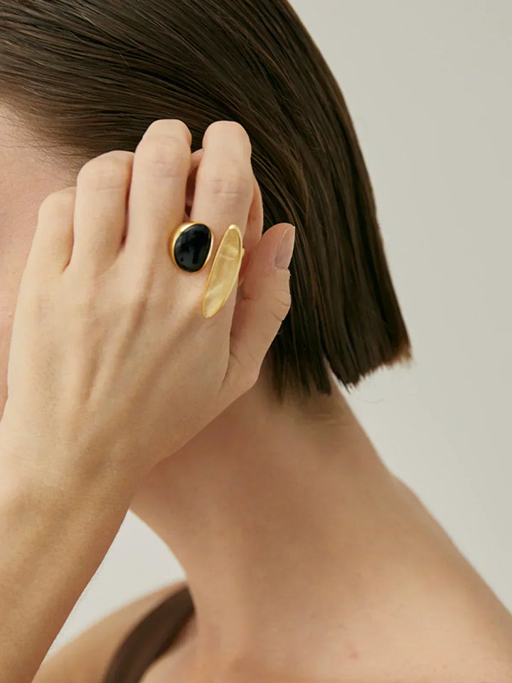 Mavy Black Onyx & Yellow Crystal Ring