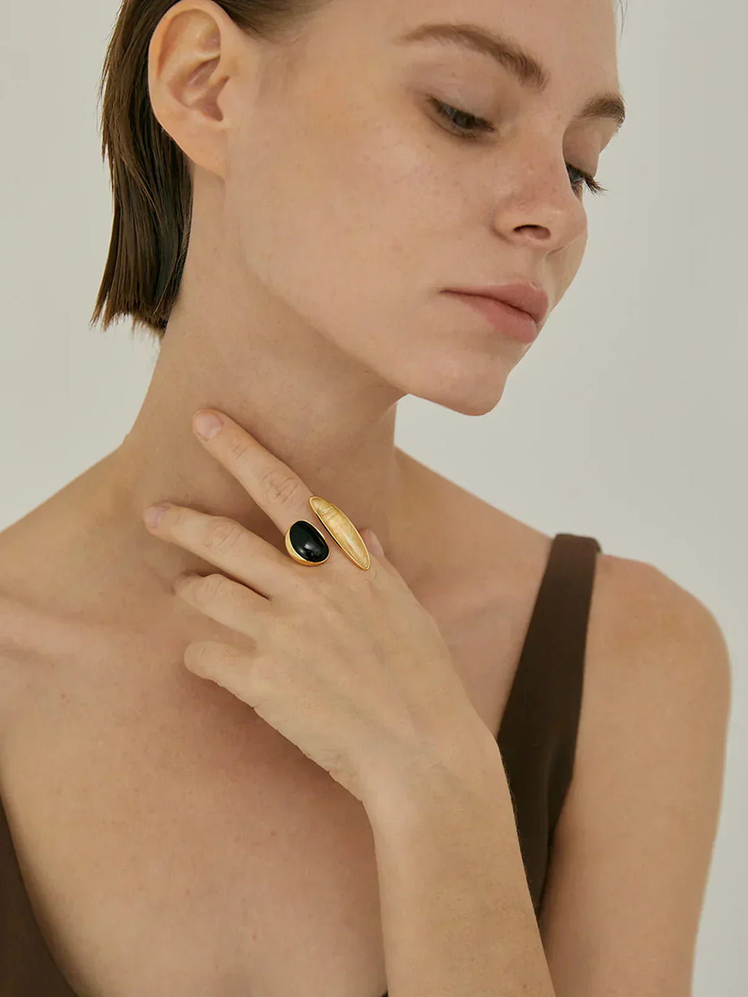 Mavy Black Onyx & Yellow Crystal Ring