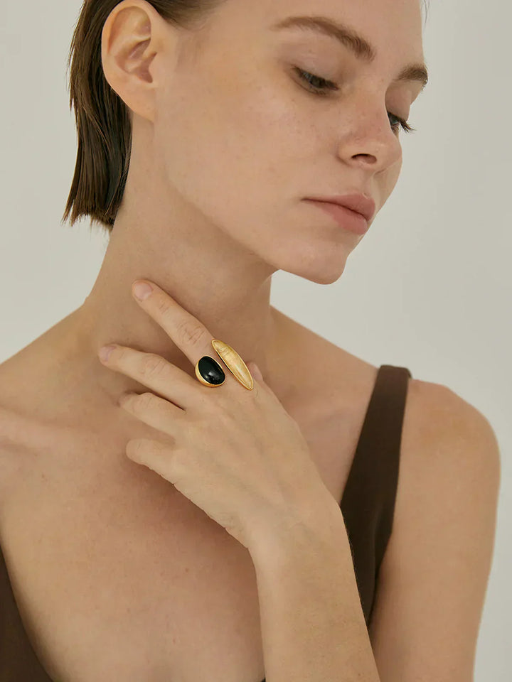 Mavy Black Onyx & Yellow Crystal Ring