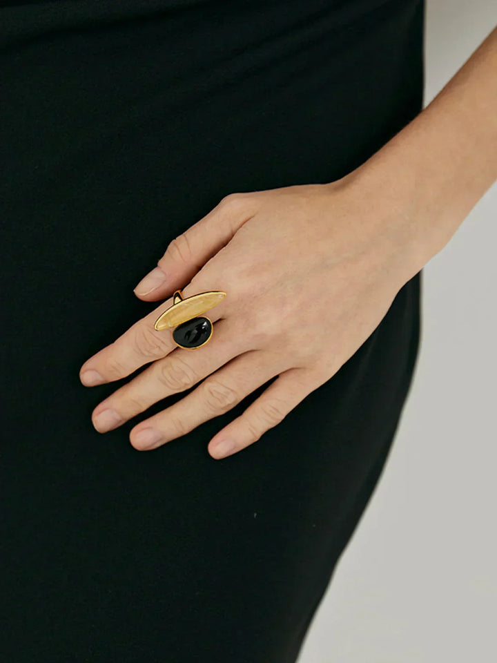 Mavy Black Onyx & Yellow Crystal Ring