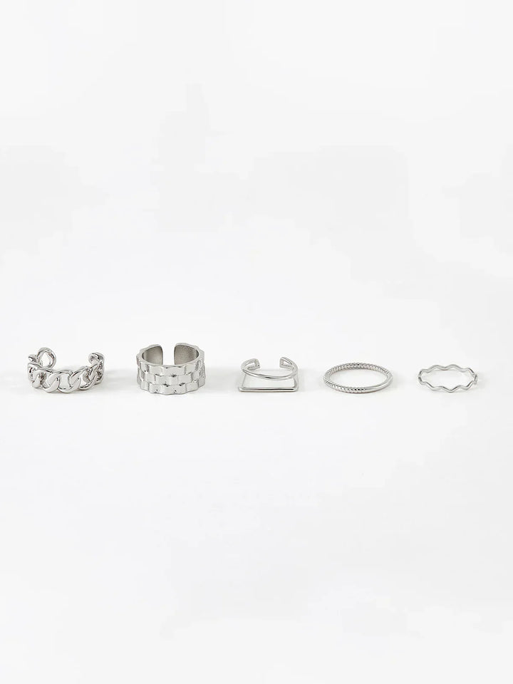 Break Free Silver Geometrical Ring (5 Pcs)
