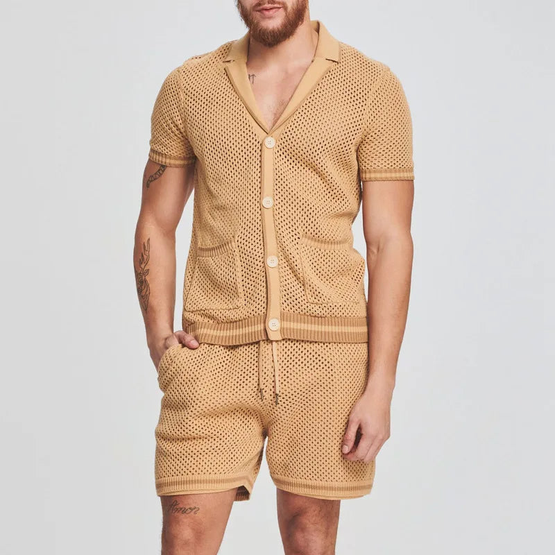 ATEM - Men's Mesh Knit Buttoned Lounge Set