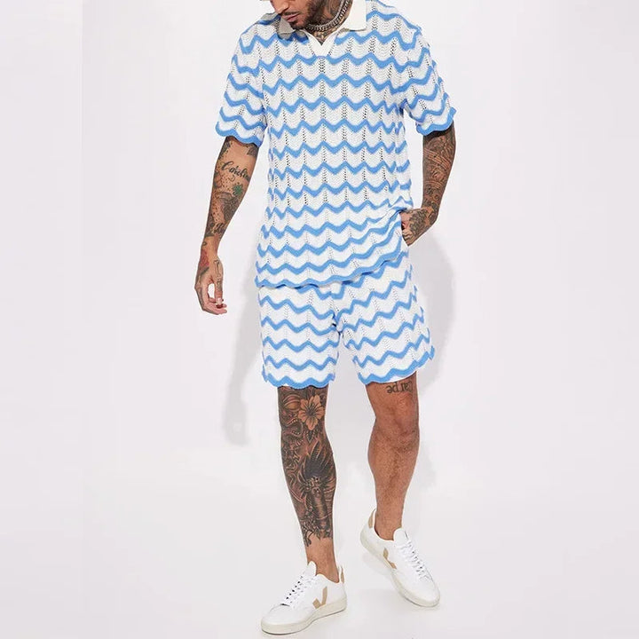BAILLMARD - Men's Retro Wave Pattern Knit Polo Set