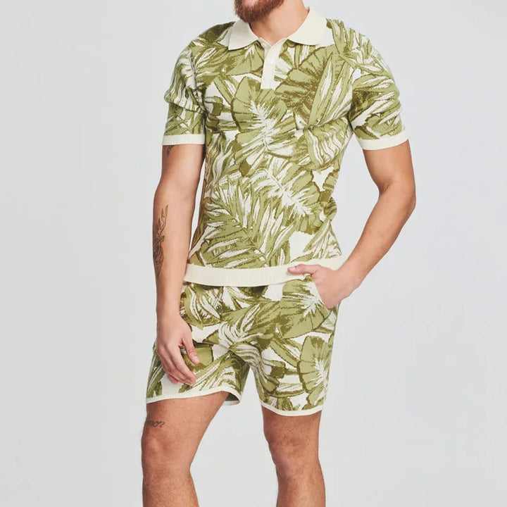 MUST - Tropical Leaf Print Polo Set