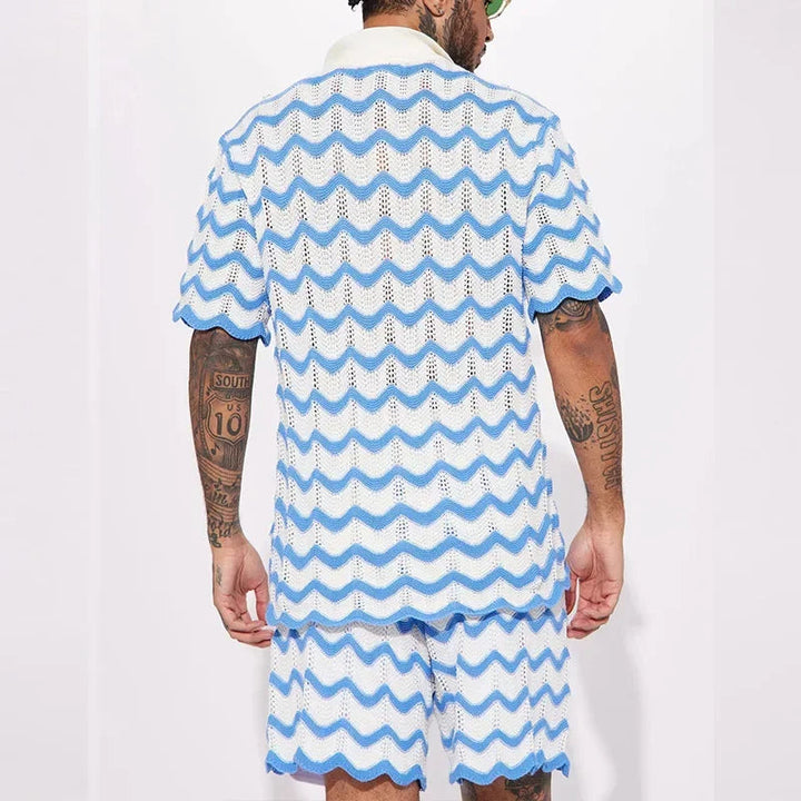 BAILLMARD - Men's Retro Wave Pattern Knit Polo Set