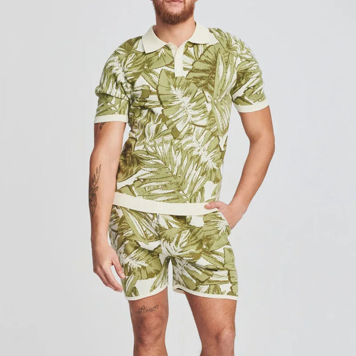 MUST - Tropical Leaf Print Polo Set