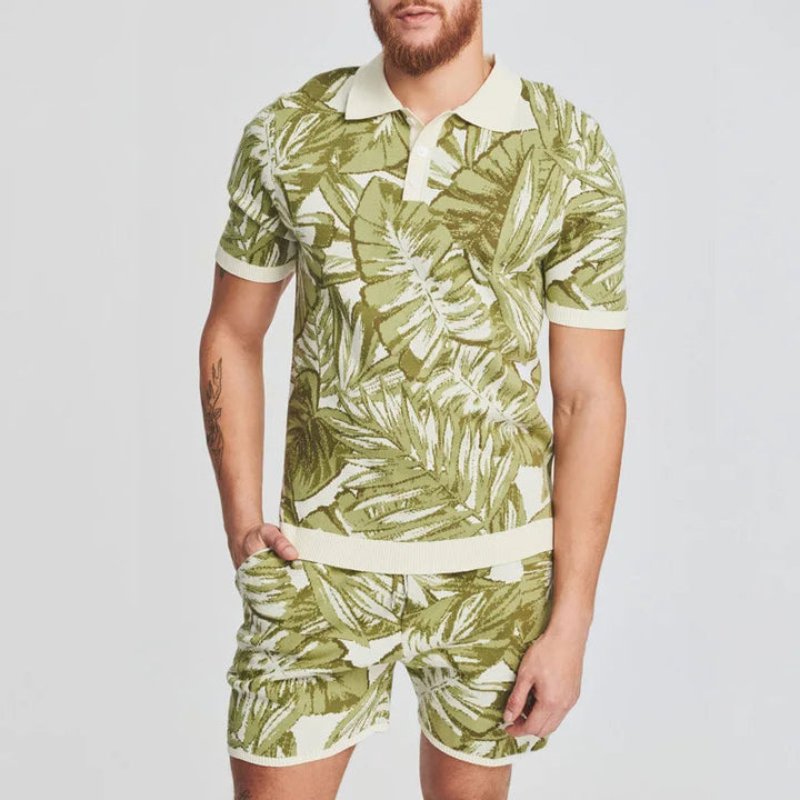 MUST - Tropical Leaf Print Polo Set