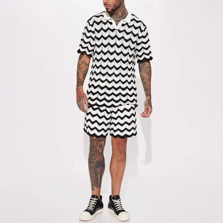 BAILLMARD - Men's Retro Wave Pattern Knit Polo Set