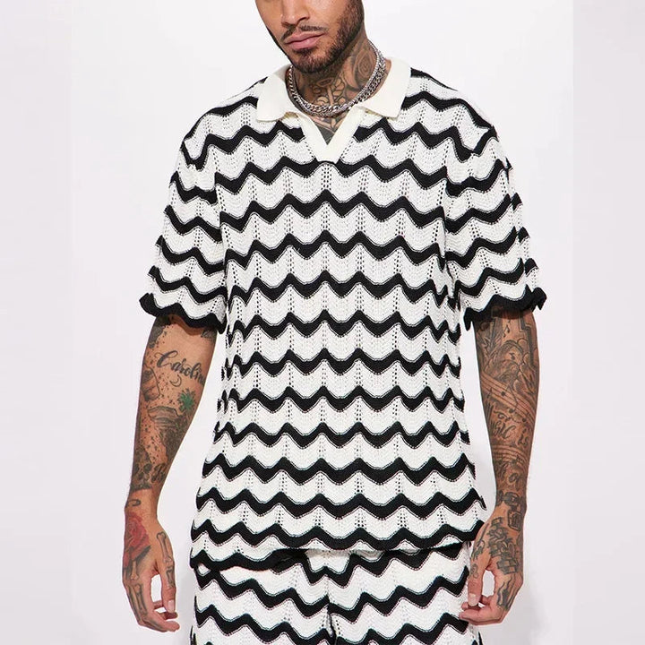 BAILLMARD - Men's Retro Wave Pattern Knit Polo Set