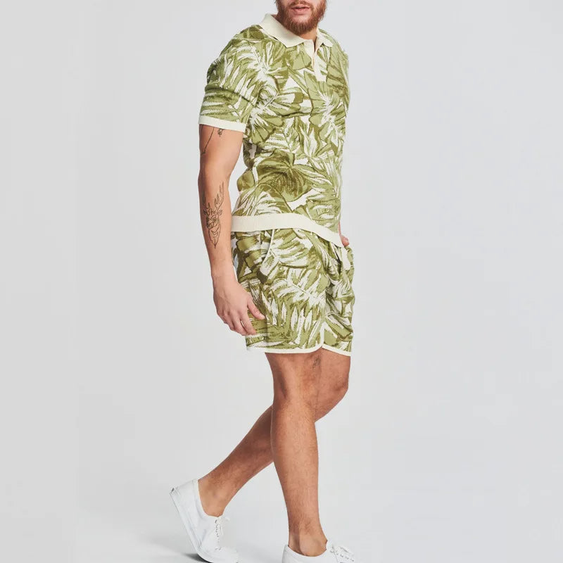 MUST - Tropical Leaf Print Polo Set
