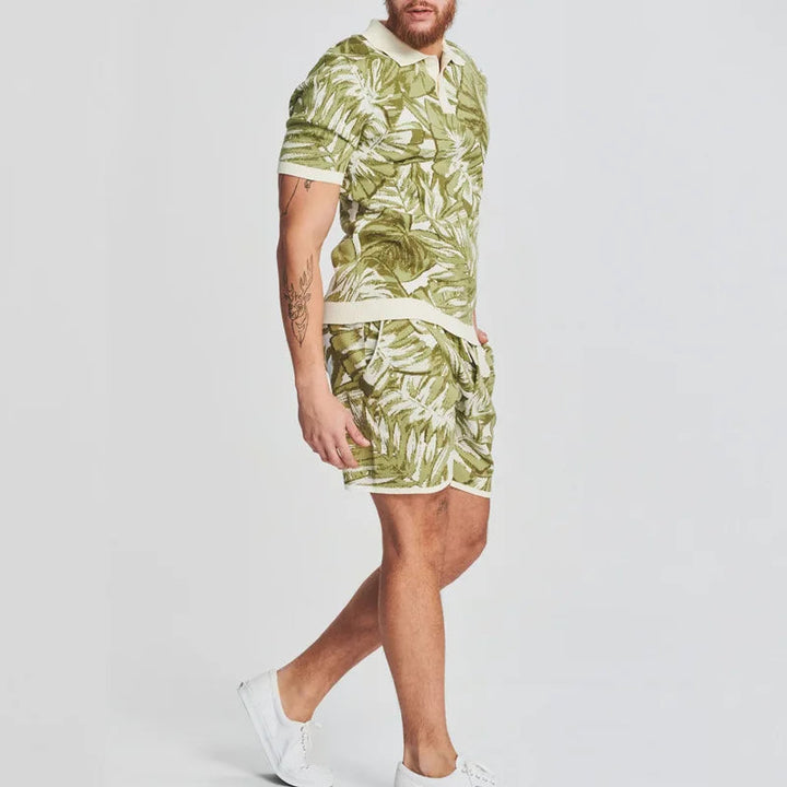 MUST - Tropical Leaf Print Polo Set