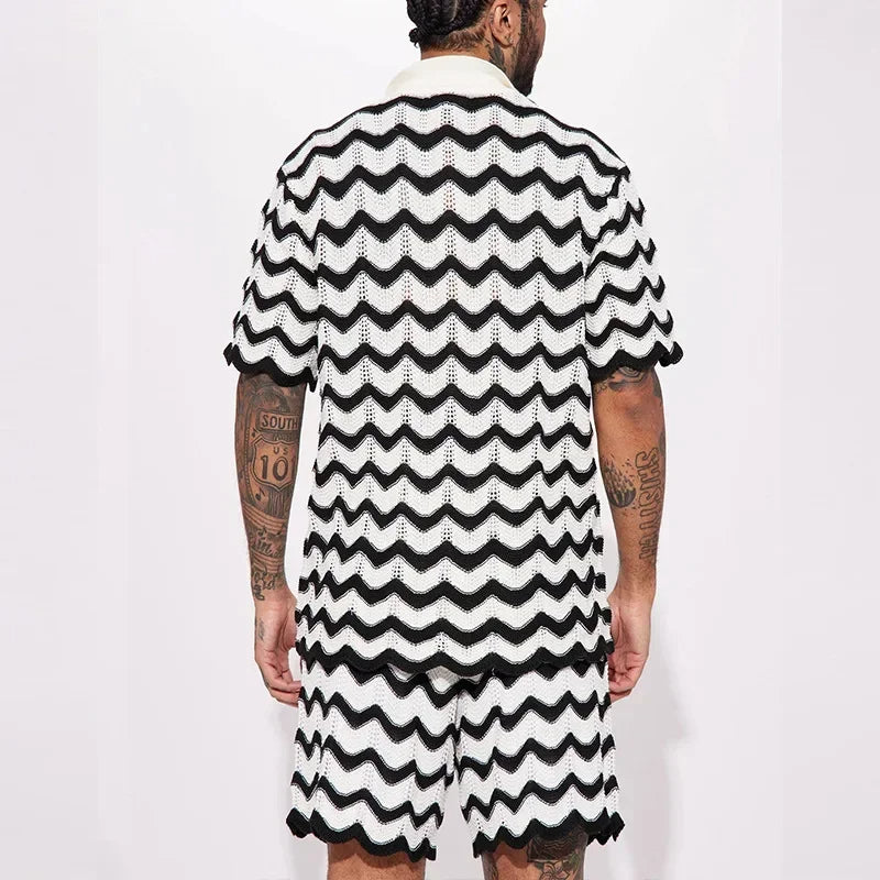 BAILLMARD - Men's Retro Wave Pattern Knit Polo Set