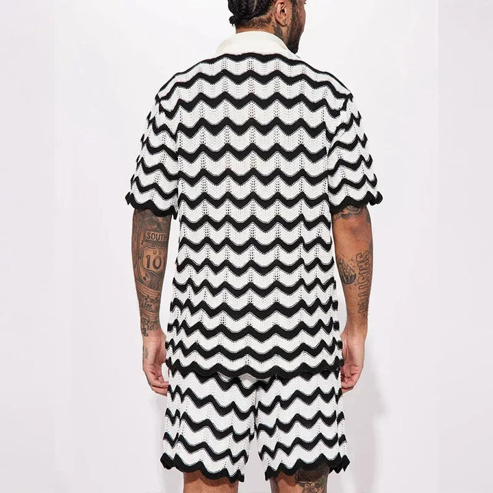 BAILLMARD - Men's Retro Wave Pattern Knit Polo Set