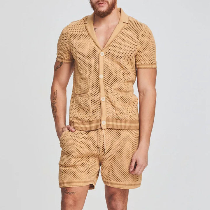 ATEM - Men's Mesh Knit Buttoned Lounge Set