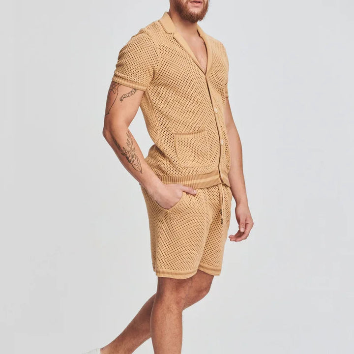 ATEM - Men's Mesh Knit Buttoned Lounge Set