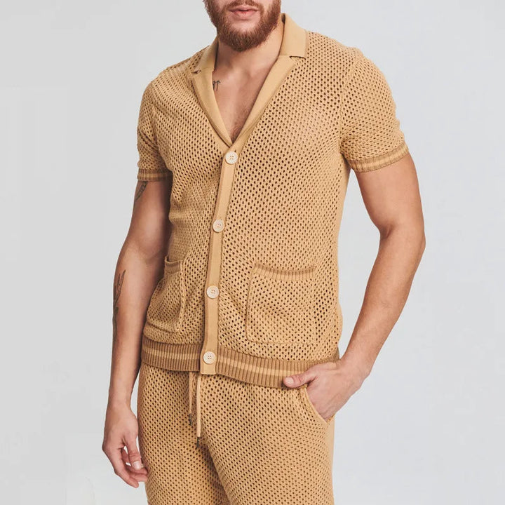 ATEM - Men's Mesh Knit Buttoned Lounge Set